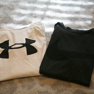 Nike & Under Armour Kids Dri-FIt T-Shirts, Lot of 2, Size Large, Black/White